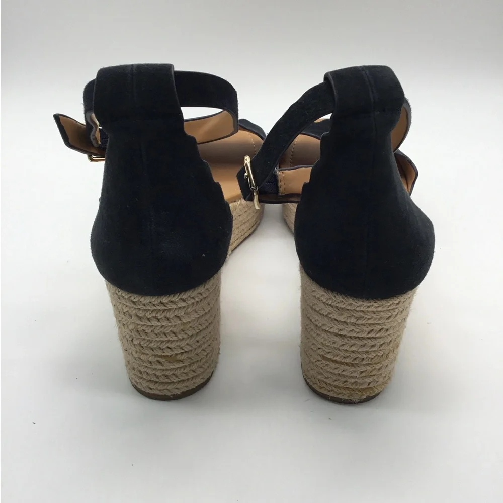 J. Crew Navy Suede Scalloped Platform Sandals - Picture 7 of 7